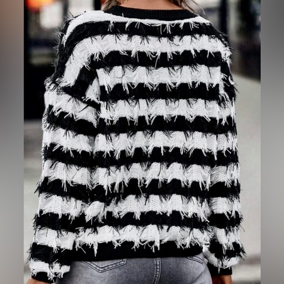 SHEIN Striped Fringe Trim Sweater | Cozy Knit Pullover - Picture 3 of 6